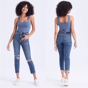 Abercrombie & Fitch Destroyed High Rise Mom Jeans Raw Hem Curve Love